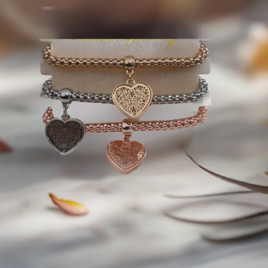 3 - Heart Charm Elasticated Bracelets by Clarissas Boutique London