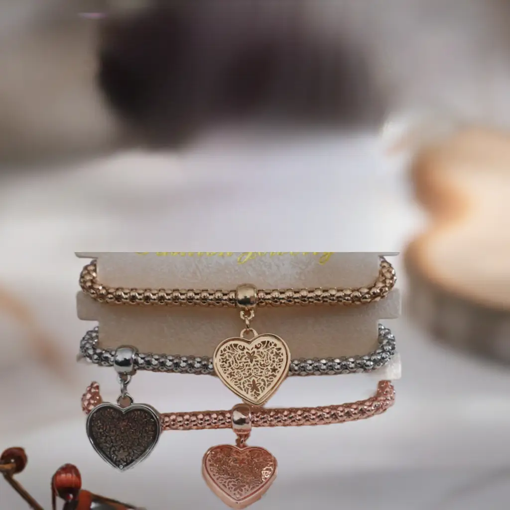 3 - Heart Charm Elasticated Bracelets by Clarissas Boutique London
