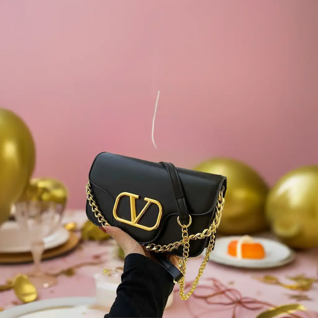 Black - V BUCKLE CLUTCH BAG- by Clarissas Boutique London