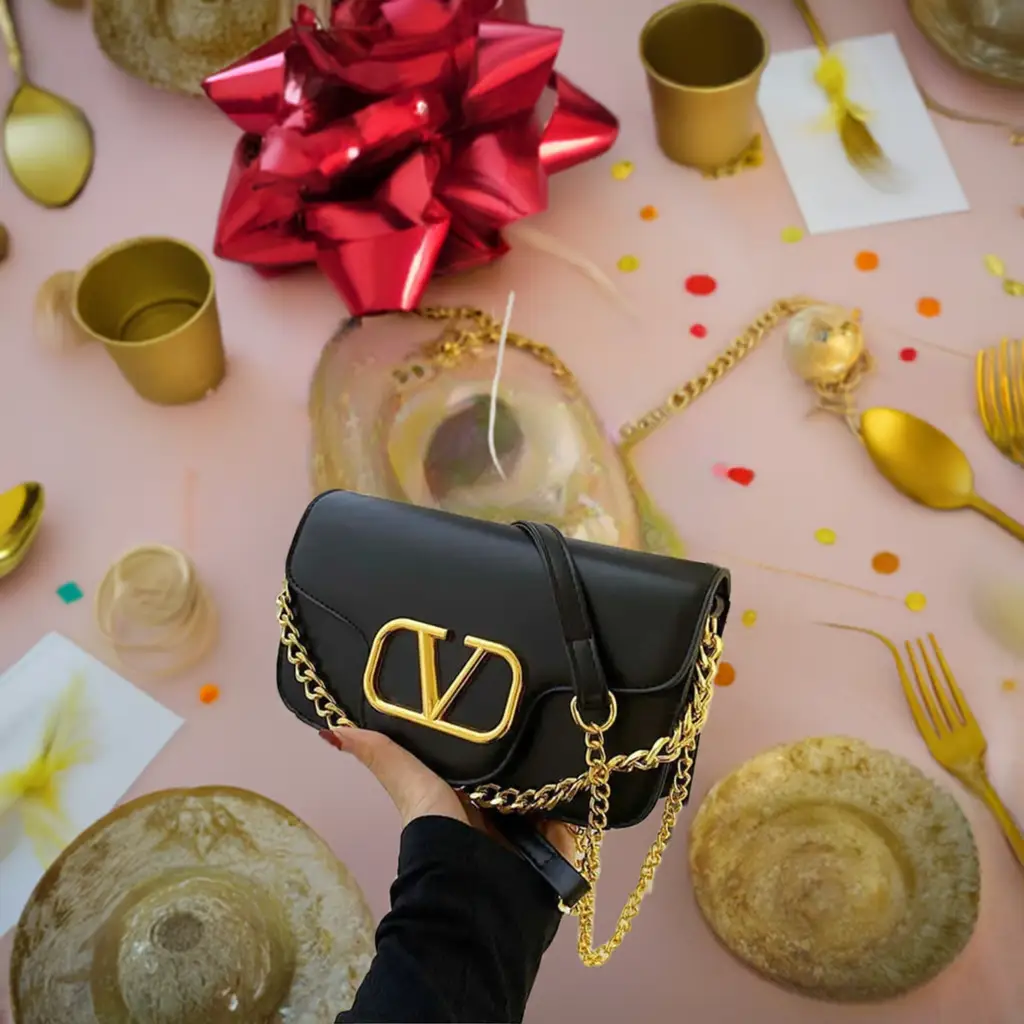 Black - V BUCKLE CLUTCH BAG- by Clarissas Boutique London