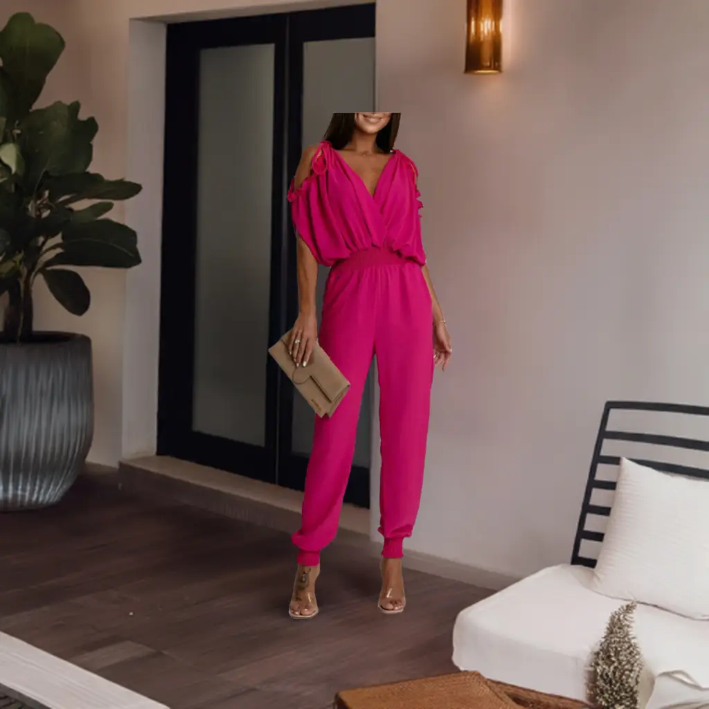 Azeila Cold Shoulder Jumpsuit -Hot Pink by Clarissas Boutique London
