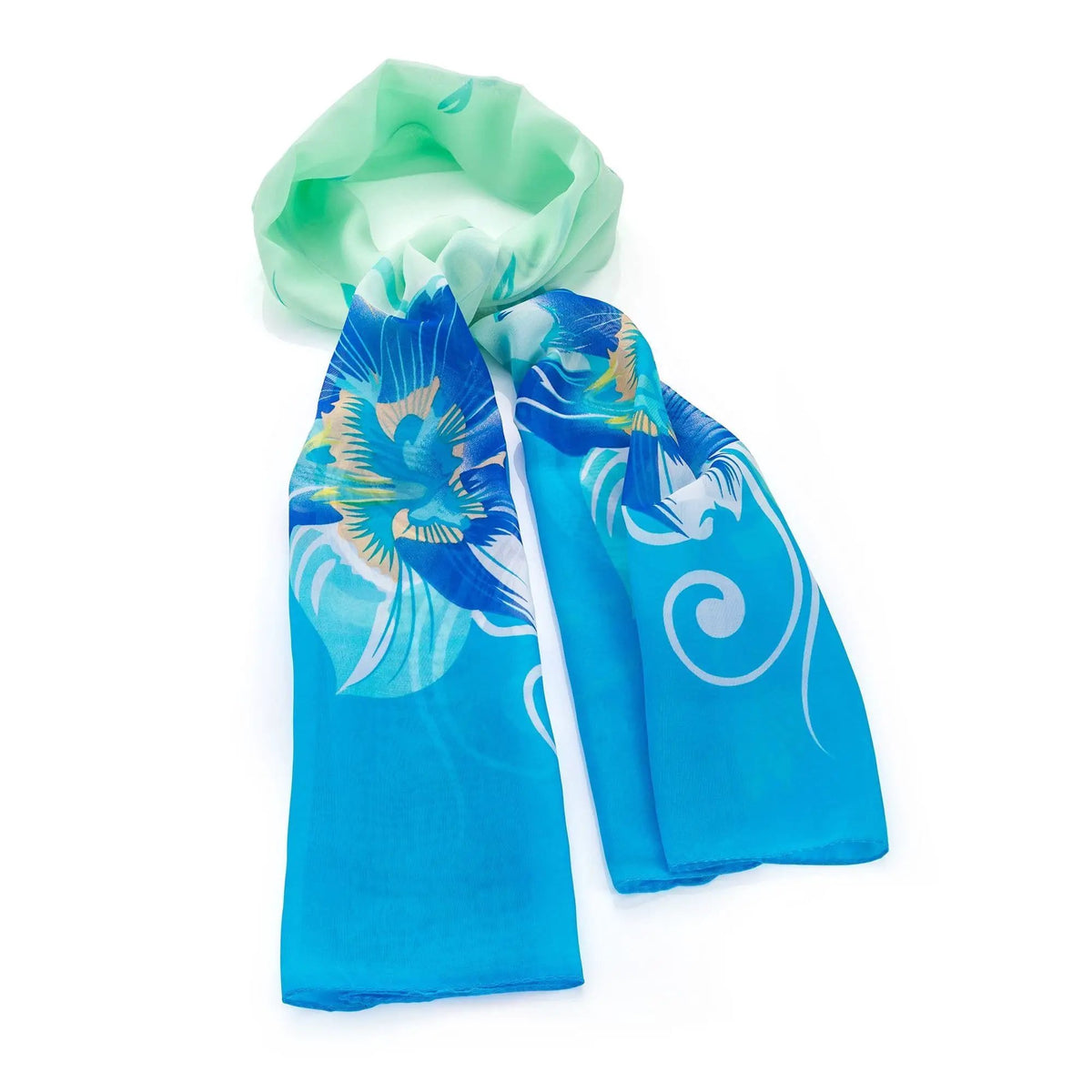 Green and blue tone flower print scarf. SC32557 by Clarissas Boutique