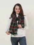 Green Plaid Soft Long Scarf With Pom Pom Detail by Clarissas Boutique
