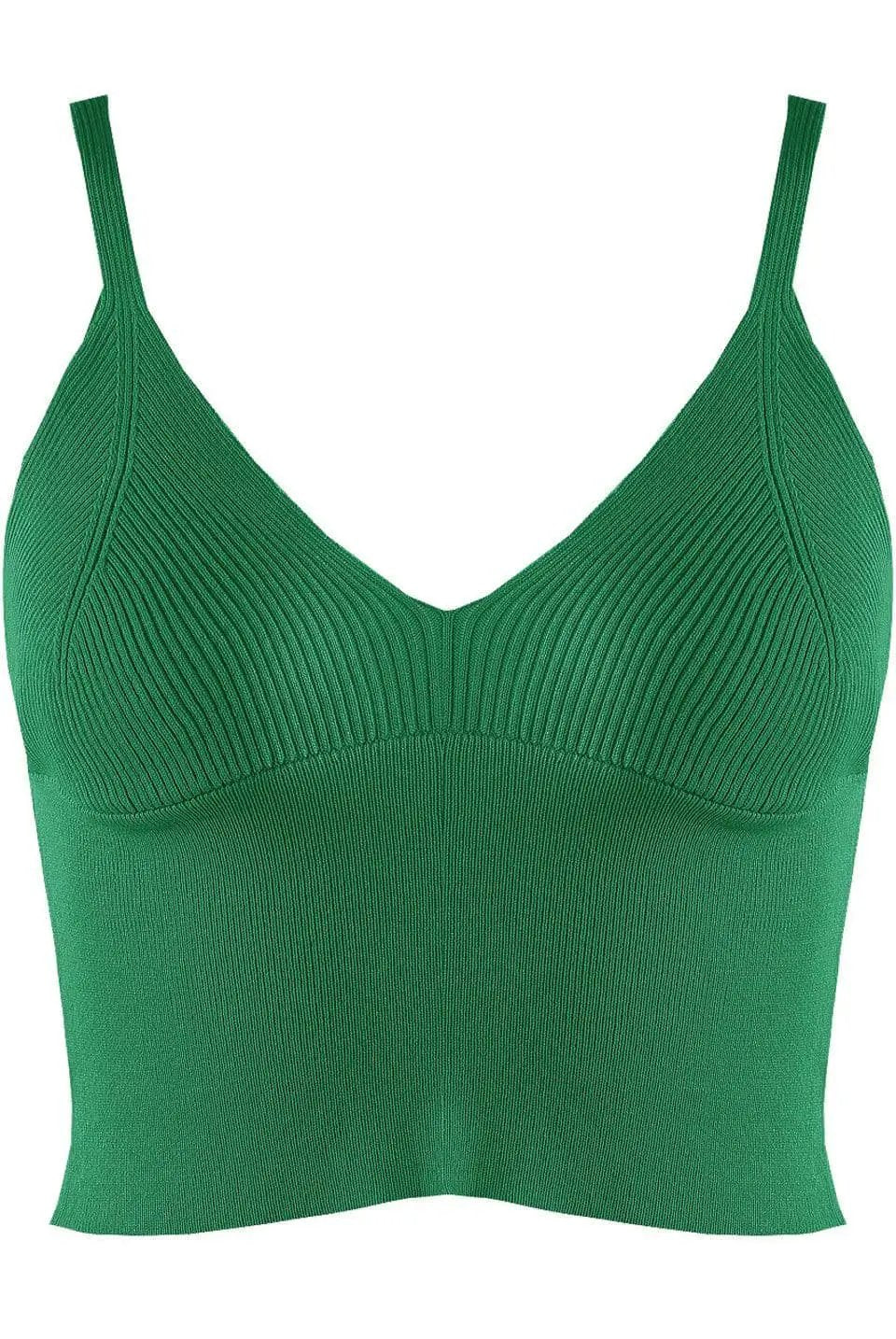 Green Ribbed Knit Strappy Crop Top by Clarissas Boutique London