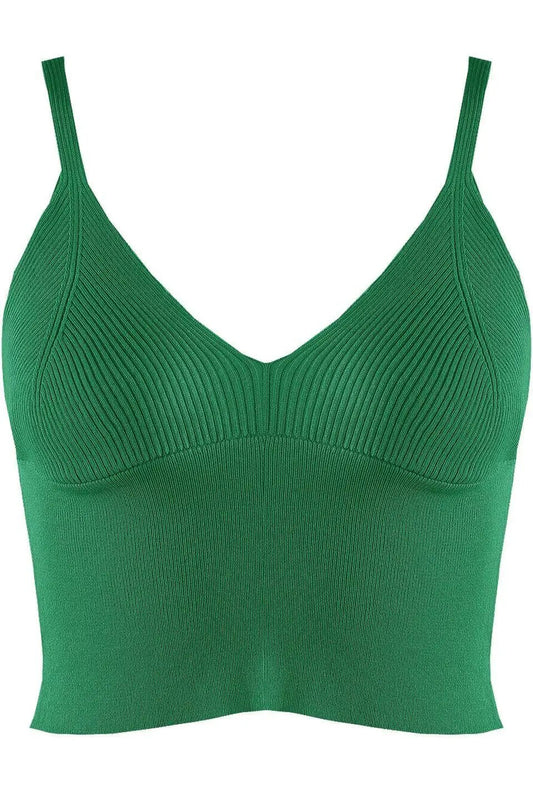 Green Ribbed Knit Strappy Crop Top by Clarissas Boutique London