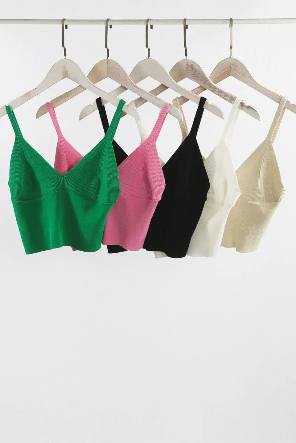 Green Ribbed Knit Strappy Crop Top by Clarissas Boutique London