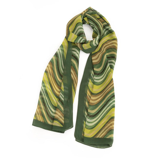 Green tone wavy stripe design scarf. SC33288 by Clarissas Boutique