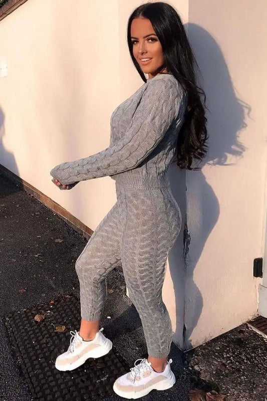 Grey Cable Knit Jogger Lounge Set by Clarissas Boutique London