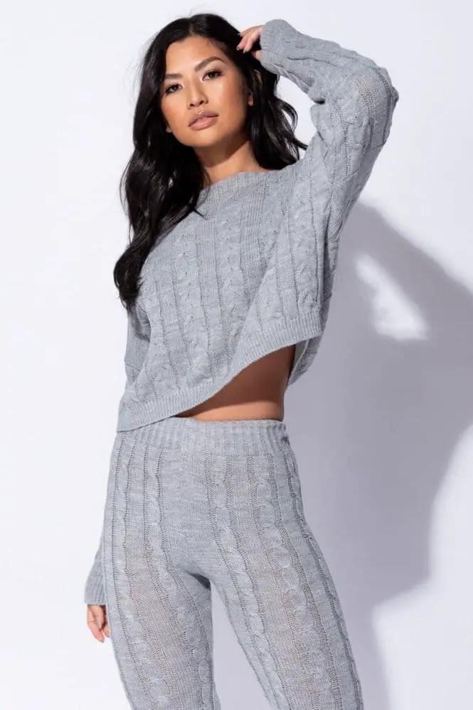 Grey Cable Knit Jogger Lounge Set by Clarissas Boutique London