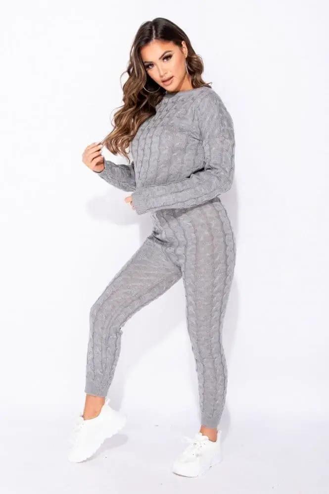 Grey Cable Knit Jogger Lounge Set by Clarissas Boutique London