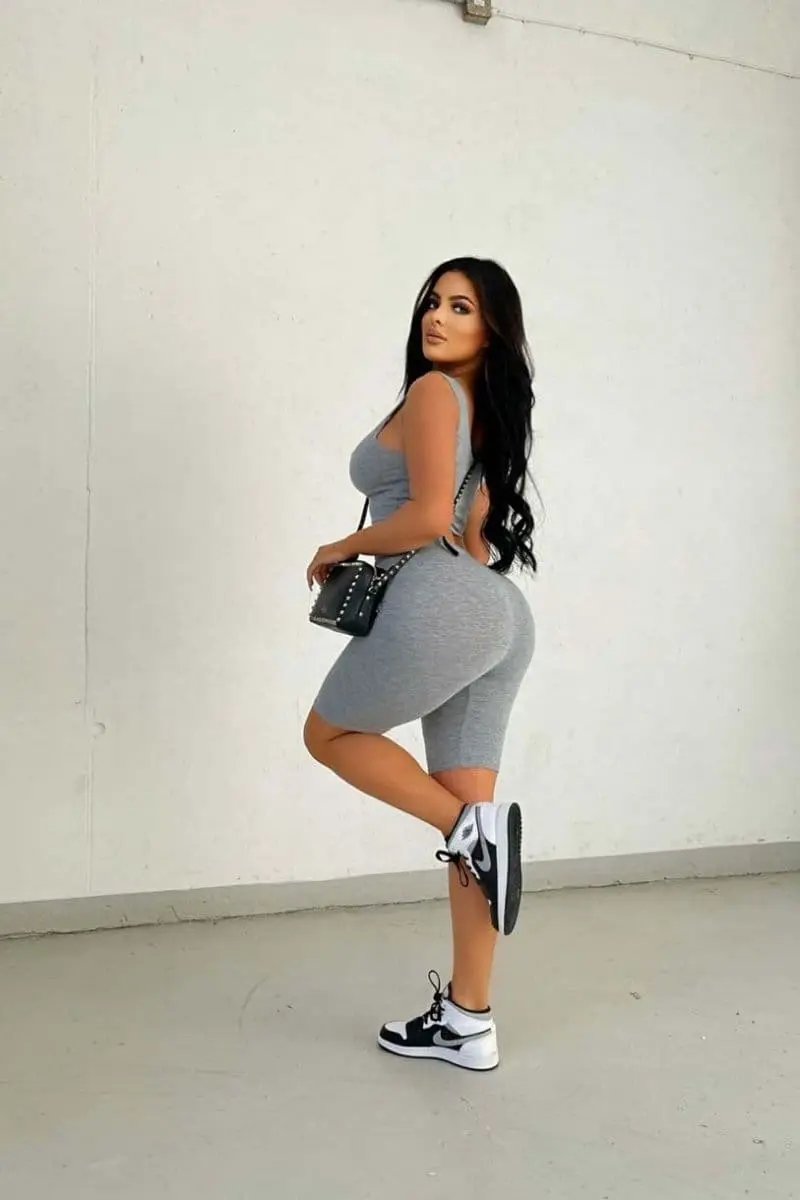 Grey Scoop Neck Crop Top & Cycling Short Set by Clarissas Boutique London