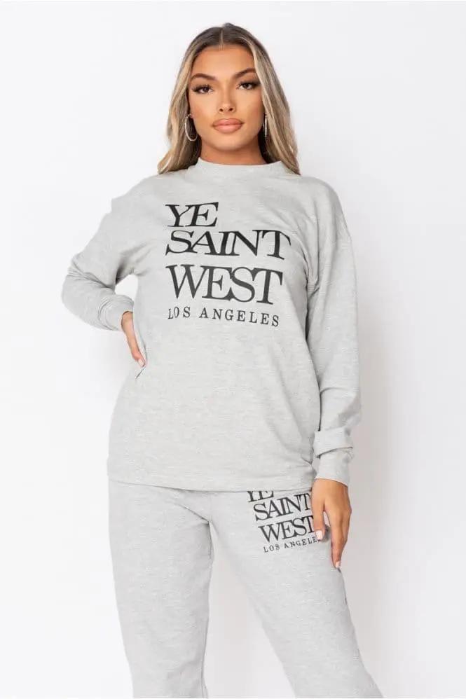Grey Ye Saint West Sweatshirt & Jogger Lounge Set by Clarissas Boutique London