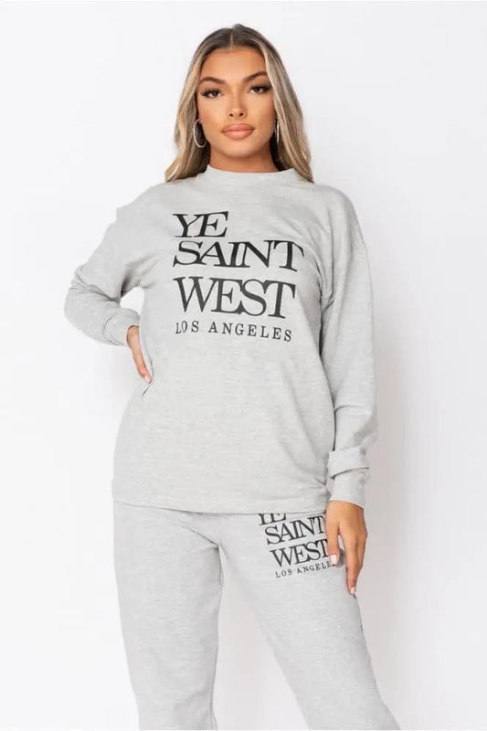 Grey Ye Saint West Sweatshirt & Jogger Lounge Set by Clarissas Boutique London