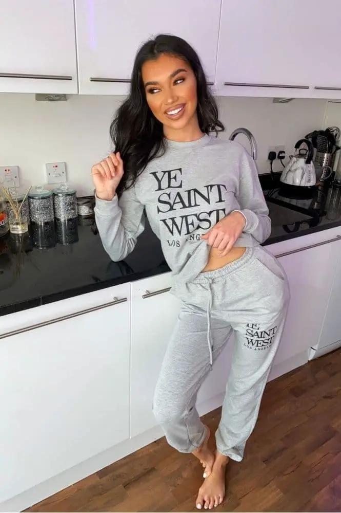 Grey Ye Saint West Sweatshirt & Jogger Lounge Set by Clarissas Boutique London