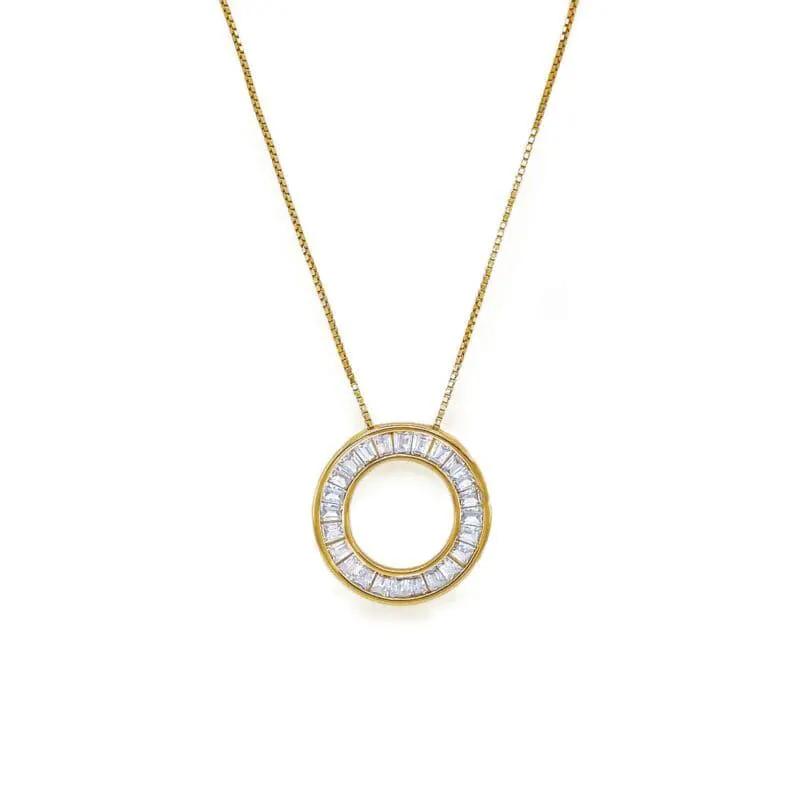 Halo Zirconia Crystal Baguette Circle Necklace by Clarissas Boutique London