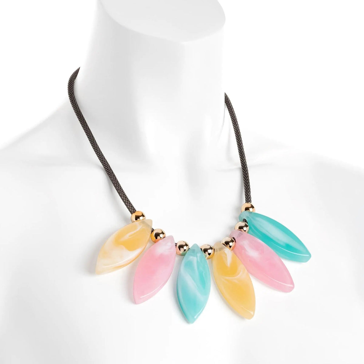Hematite and gold colour pastel marble effect bead chain necklace. by Clarissas Boutique