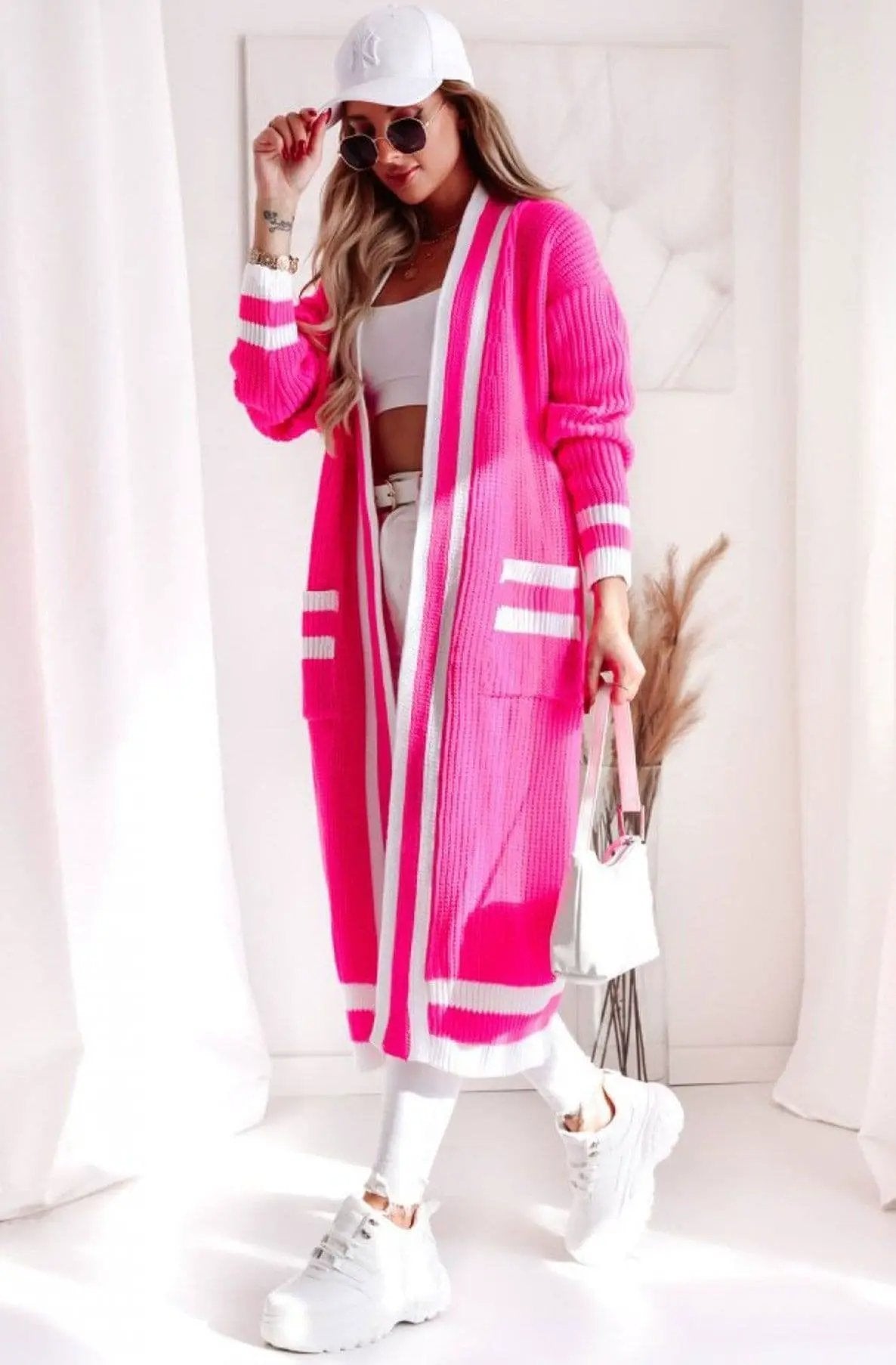 Hot Pink Kiki Longline Knitted Cardigan by Clarissas Boutique