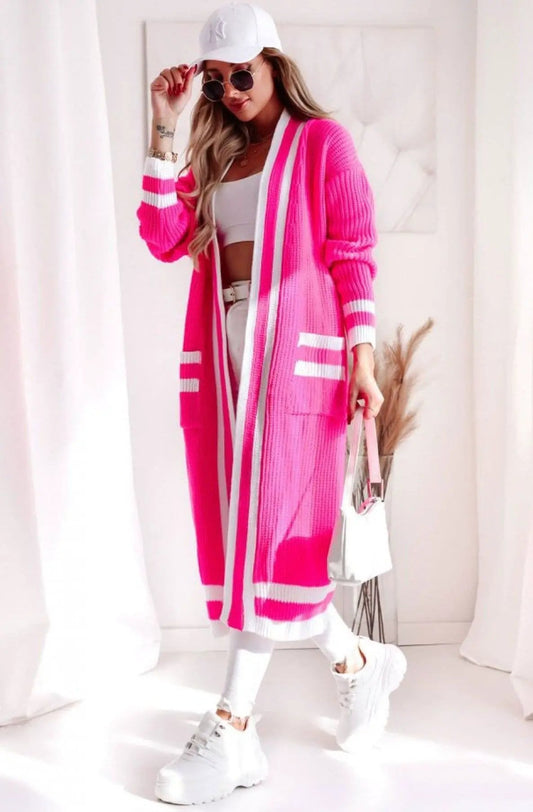 Hot Pink Kiki Longline Knitted Cardigan by Clarissas Boutique
