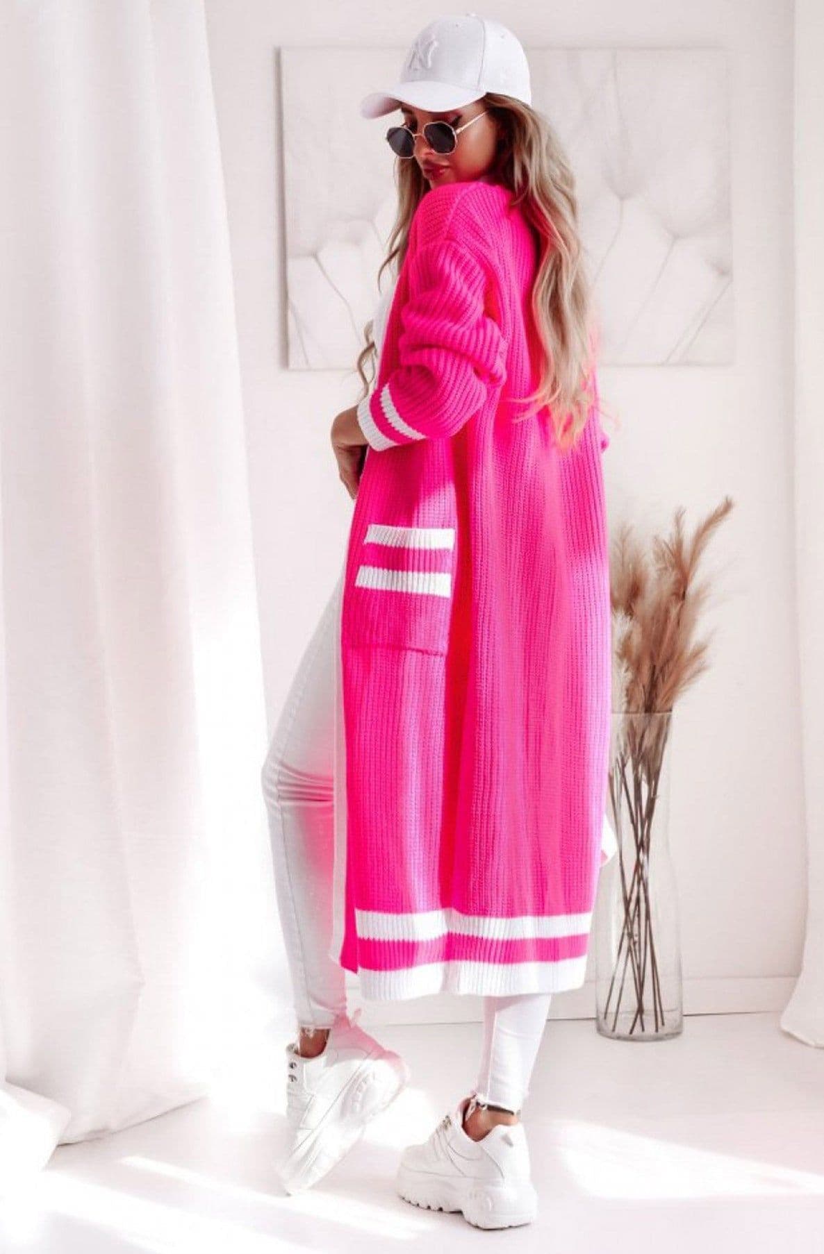 Hot Pink Kiki Longline Knitted Cardigan by Clarissas Boutique