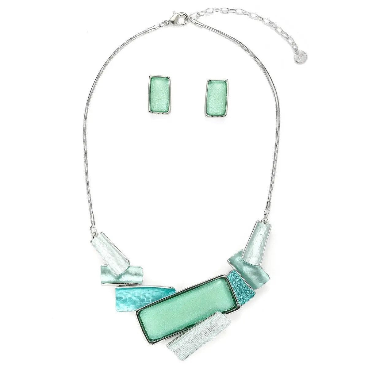 Curve Pieced Necklace Set - Turquoise by Clarissas Boutique