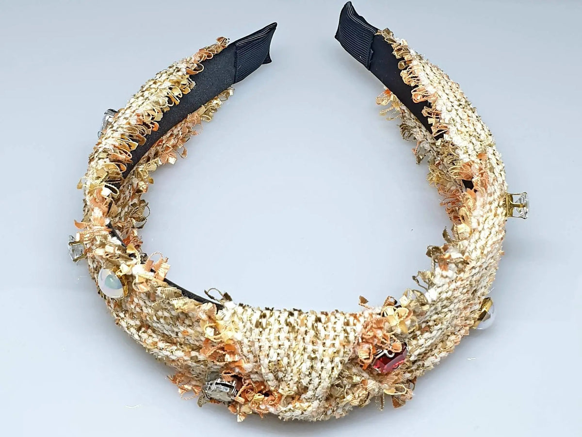 Rose Gold Tweed Headband With Pearls And Diamantè. by Clarissas Boutique London