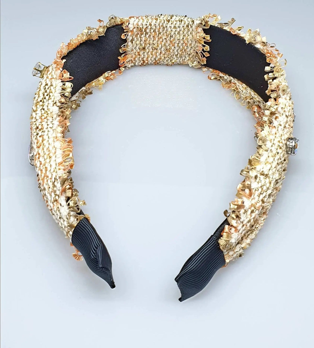 Rose Gold Tweed Headband With Pearls And Diamantè. by Clarissas Boutique London