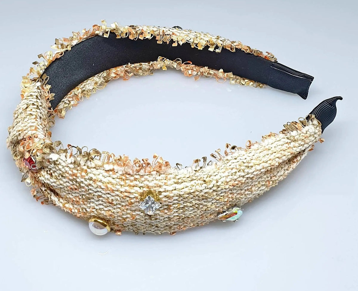 Rose Gold Tweed Headband With Pearls And Diamantè. by Clarissas Boutique London