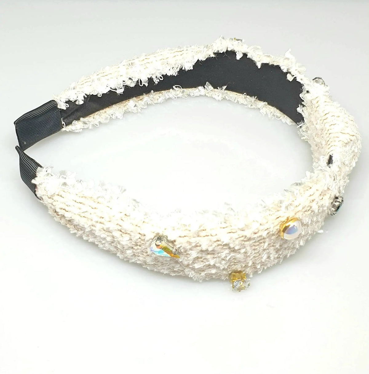 Gold Tweed, Headband With Crystal Embellishments. by Clarissas Boutique London