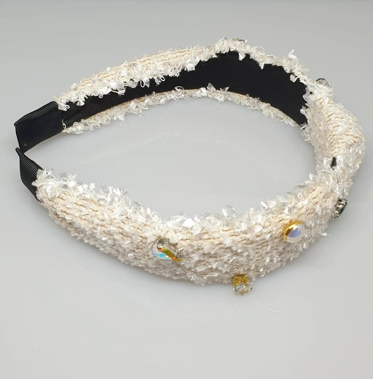 Gold Tweed, Headband With Crystal Embellishments. by Clarissas Boutique London