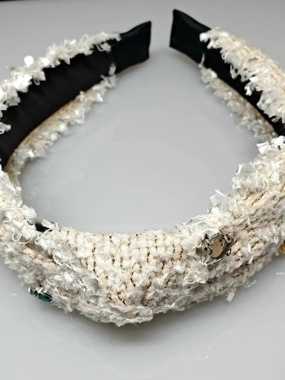 Gold Tweed, Headband With Crystal Embellishments. by Clarissas Boutique London