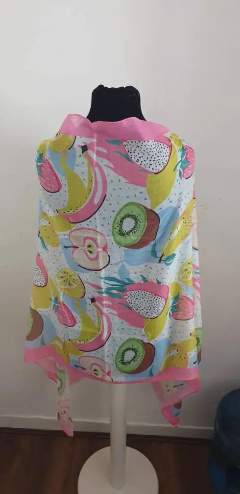 Colourful Picnic Fruit Print Frayed Scarf, Womens Scarves, Scarf, Wraps, Clarissasboutiqueuk by Clarissas Boutique