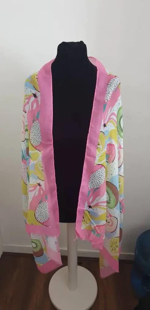 Colourful Picnic Fruit Print Frayed Scarf, Womens Scarves, Scarf, Wraps, Clarissasboutiqueuk by Clarissas Boutique