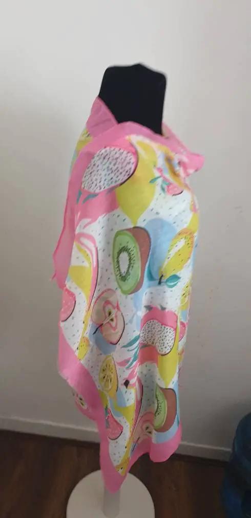 Colourful Picnic Fruit Print Frayed Scarf, Womens Scarves, Scarf, Wraps, Clarissasboutiqueuk by Clarissas Boutique