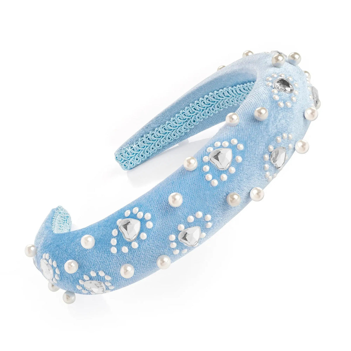 Velvet Embellished Pearl, Heart Design Headband Vintage Inspired Alice Padded Hair Band by Clarissas Boutique London