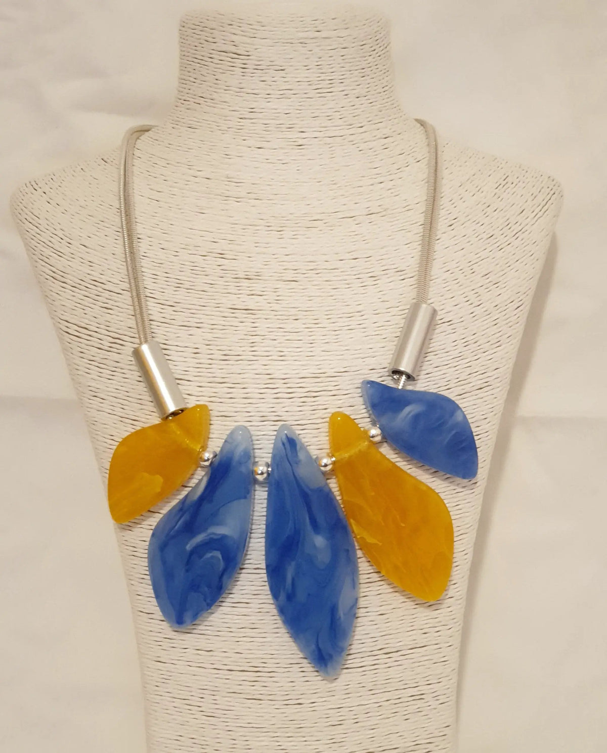 Blue And Yellow Acrylic With Silver Tone Necklace, Women's Wear by Clarissas Boutique