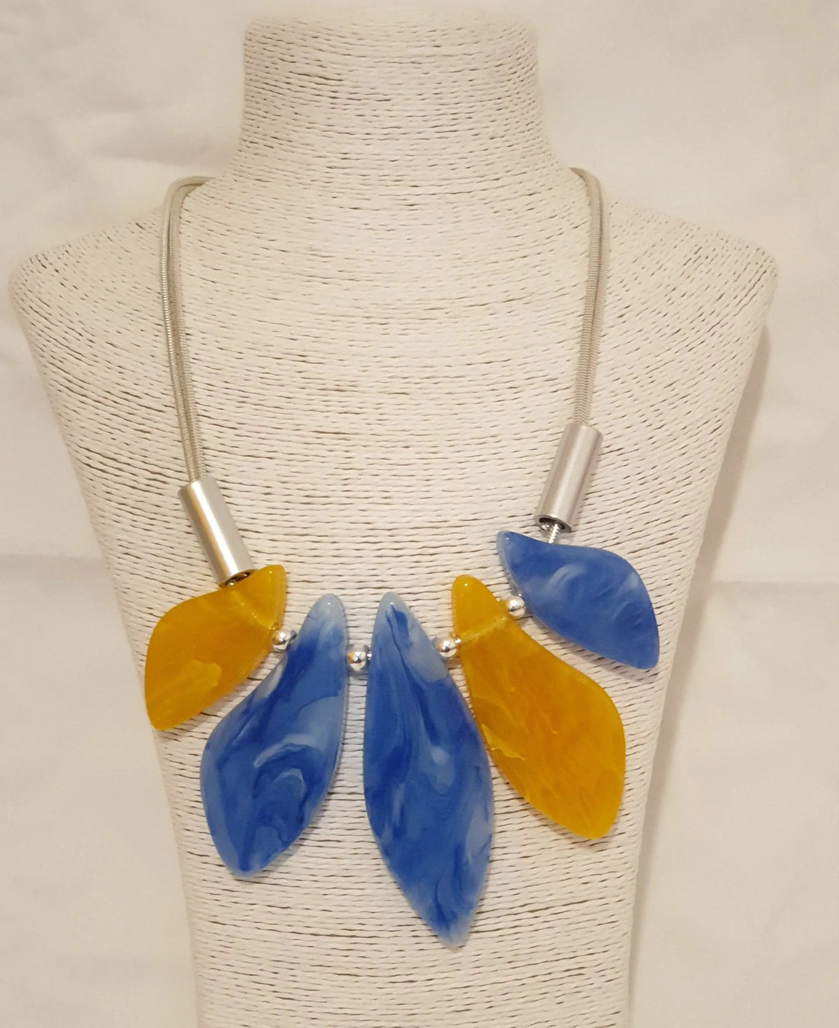 Blue And Yellow Acrylic With Silver Tone Necklace, Women's Wear by Clarissas Boutique