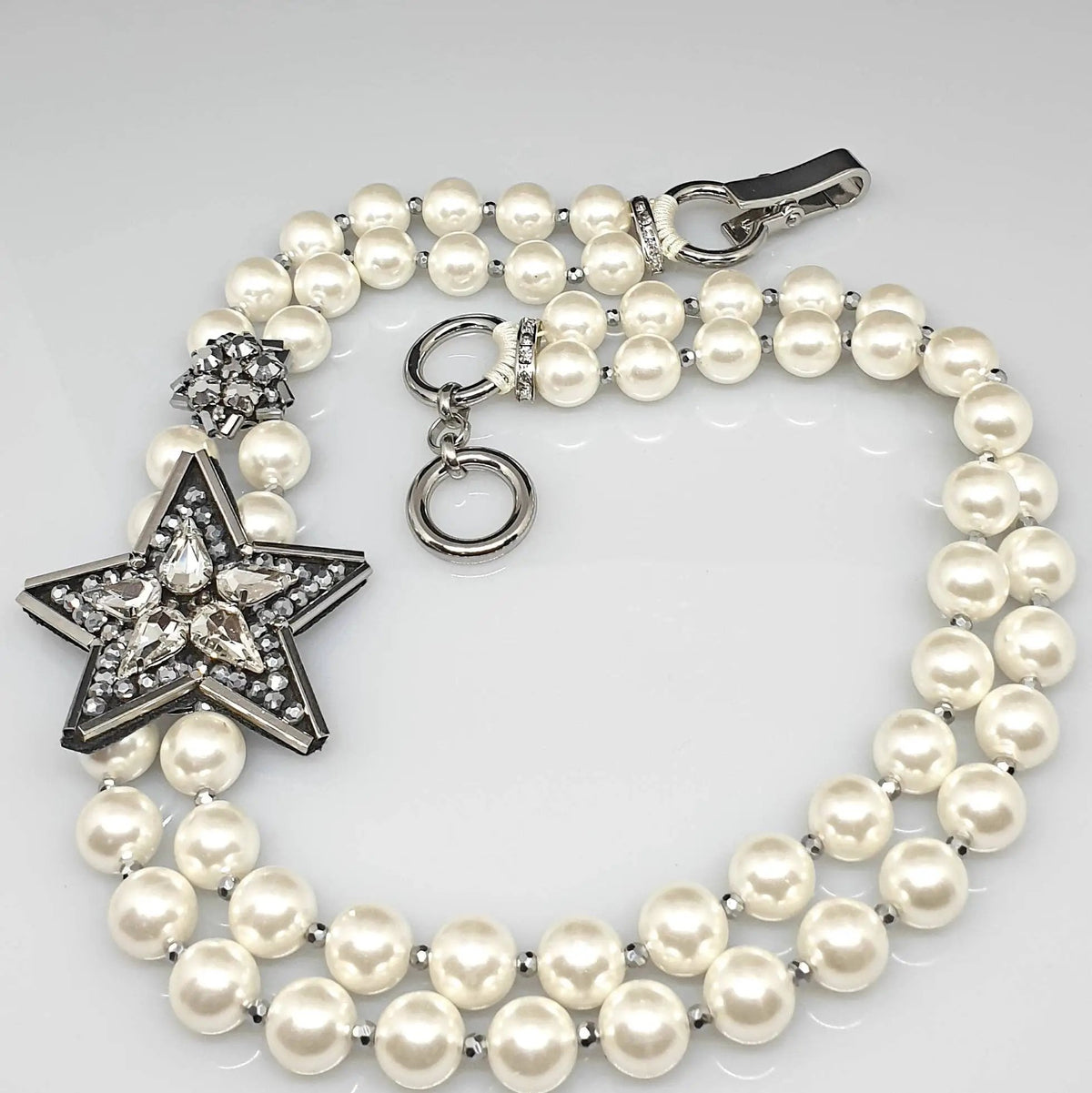 Two Strand Classy Pearl Statement, Five Star Necklace, Diamante, Necklace with Stunning Silver Clasp Handmade, Women Accessories by Clarissas Boutique London