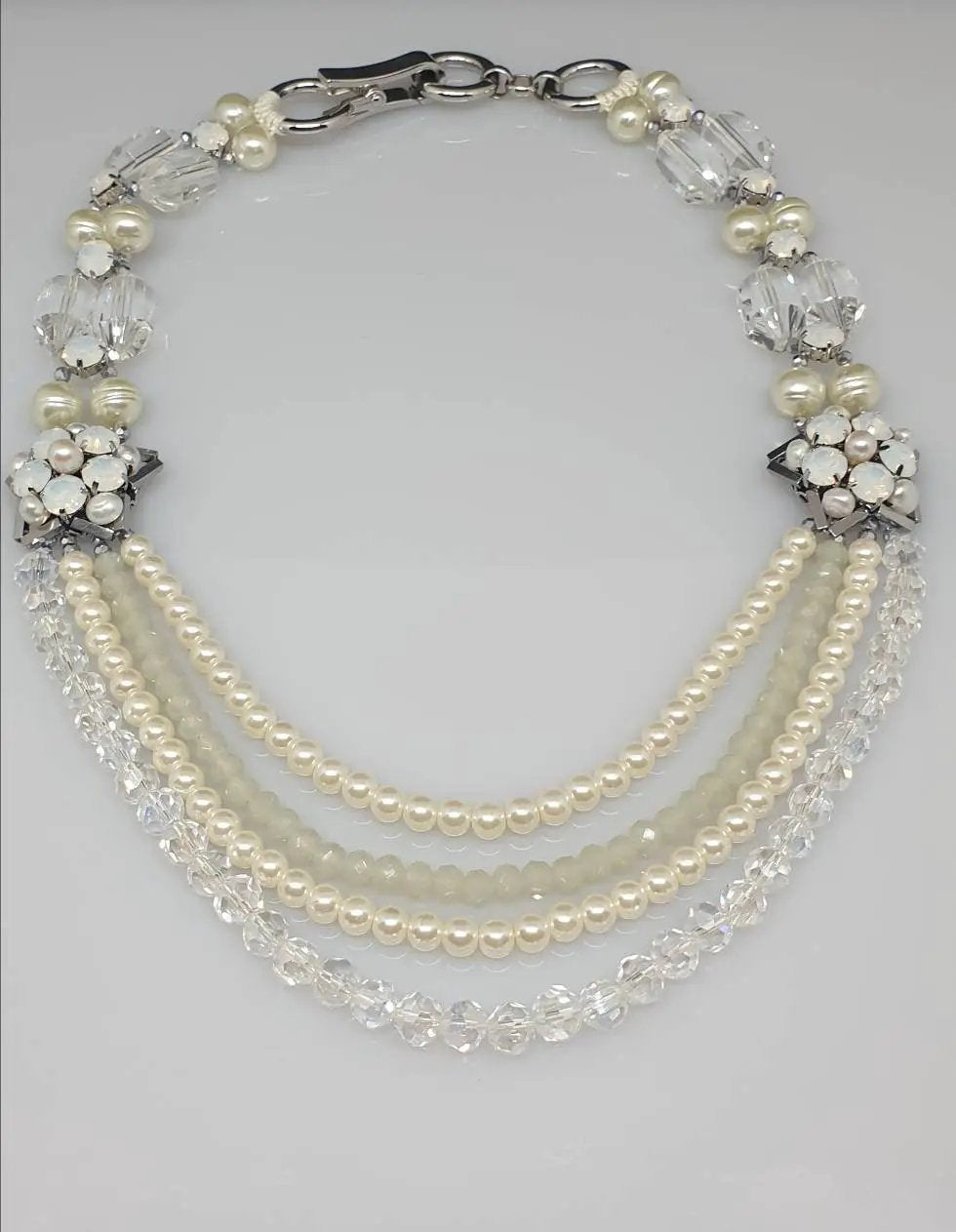 Vintage Style 4 Strand Pearl Necklace With Clasp, With Crystal Beads, Multi, Pearls, Bridge Pearls, Great Pearls, Crystal Necklace by Clarissas Boutique London