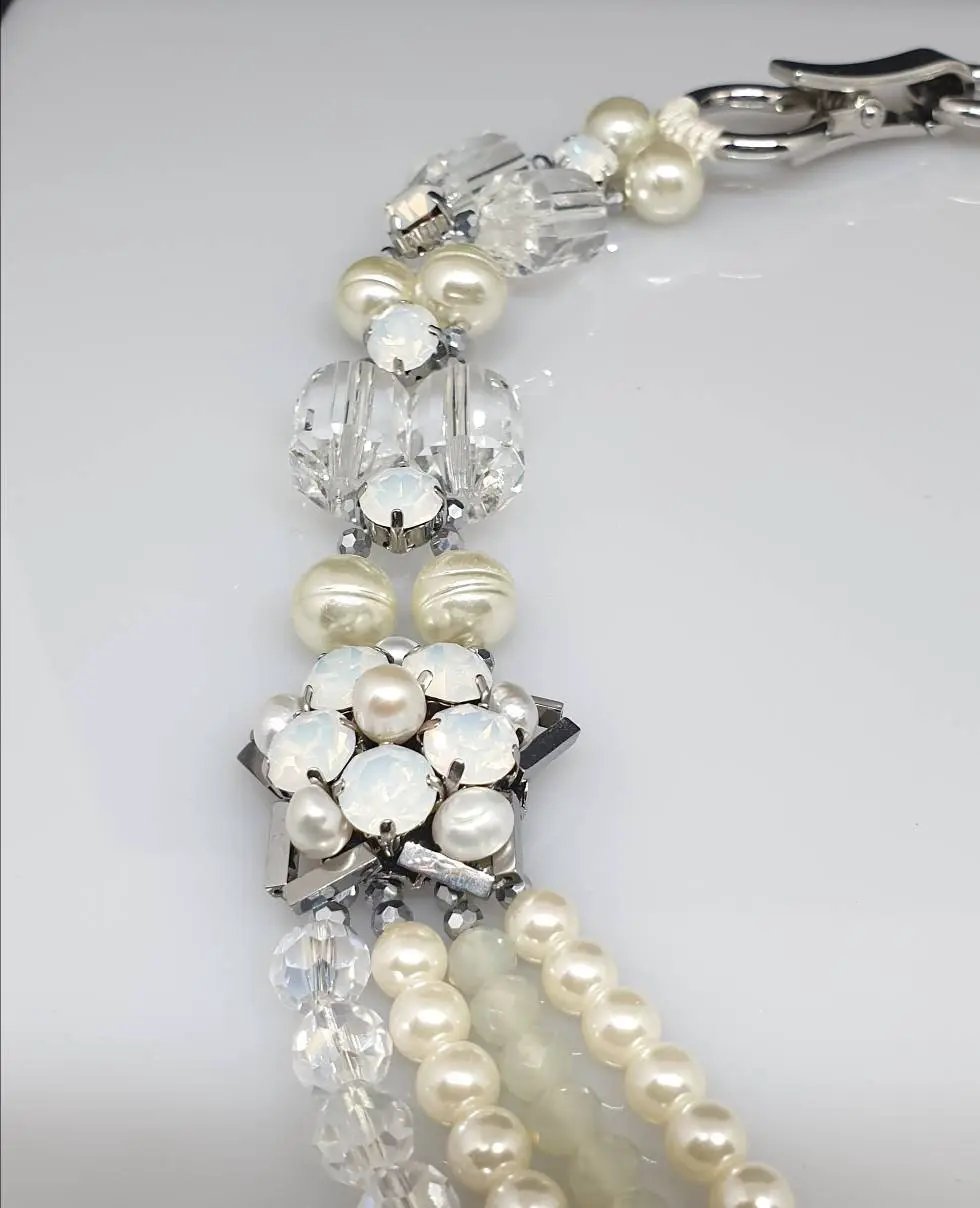 Vintage Style 4 Strand Pearl Necklace With Clasp, With Crystal Beads, Multi, Pearls, Bridge Pearls, Great Pearls, Crystal Necklace by Clarissas Boutique London