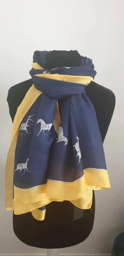 Fashion Zebra Print Silk Scarf Navy Blue Women's Scarf by productions and print
