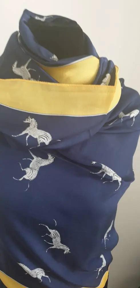 Fashion Zebra Print Silk Scarf Navy Blue Women's Scarf by productions and print