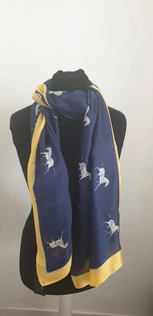 Fashion Zebra Print Silk Scarf Navy Blue Women's Scarf by productions and print