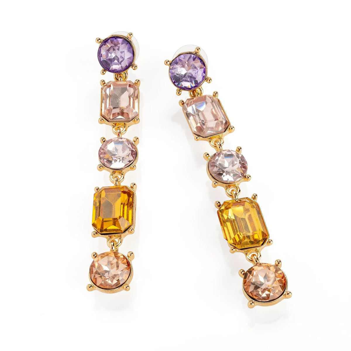 Gold colour multi bead drop earring. by Clarissas Boutique London