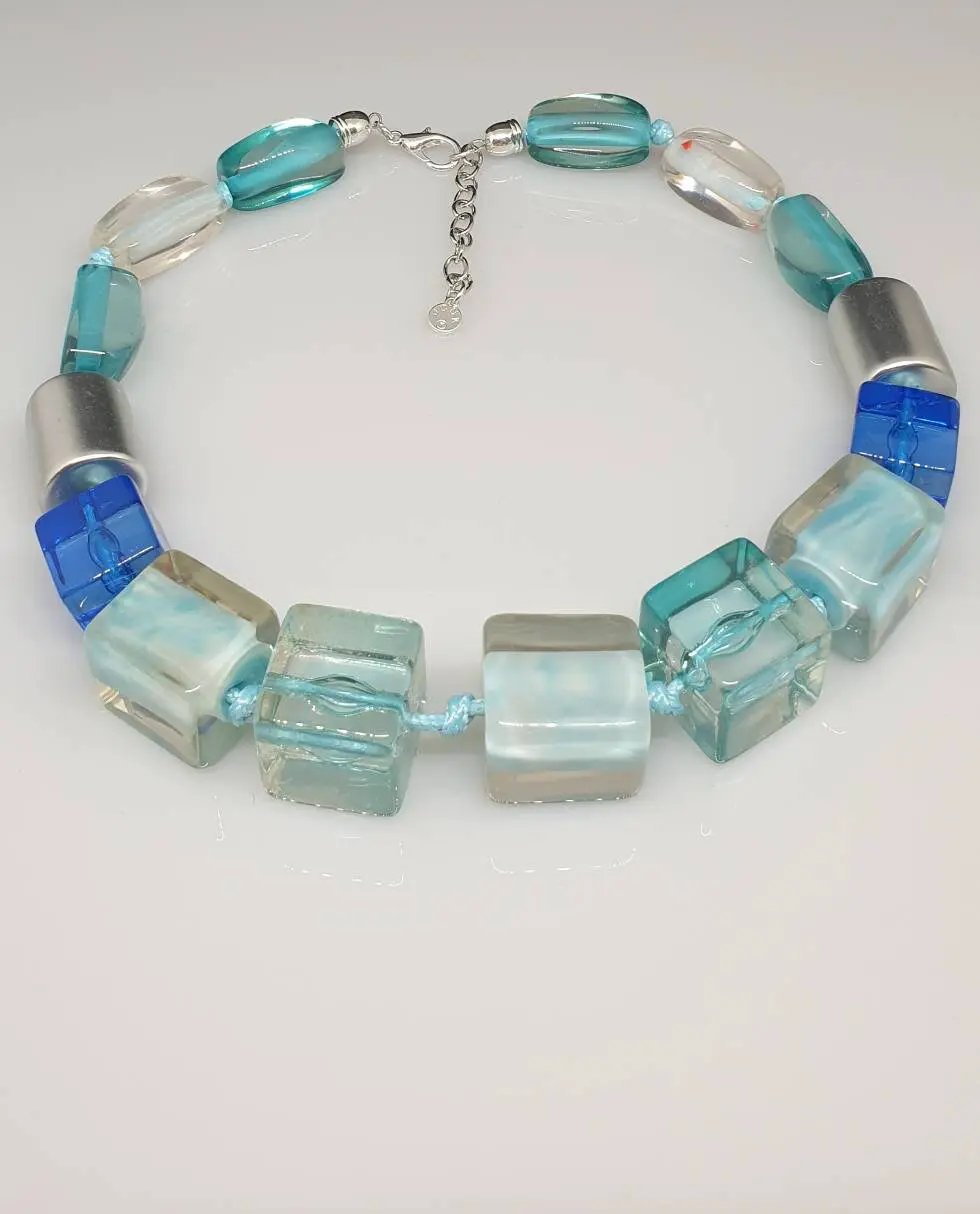 Three tone blue and silver chocker necklace by Clarissas Boutique London