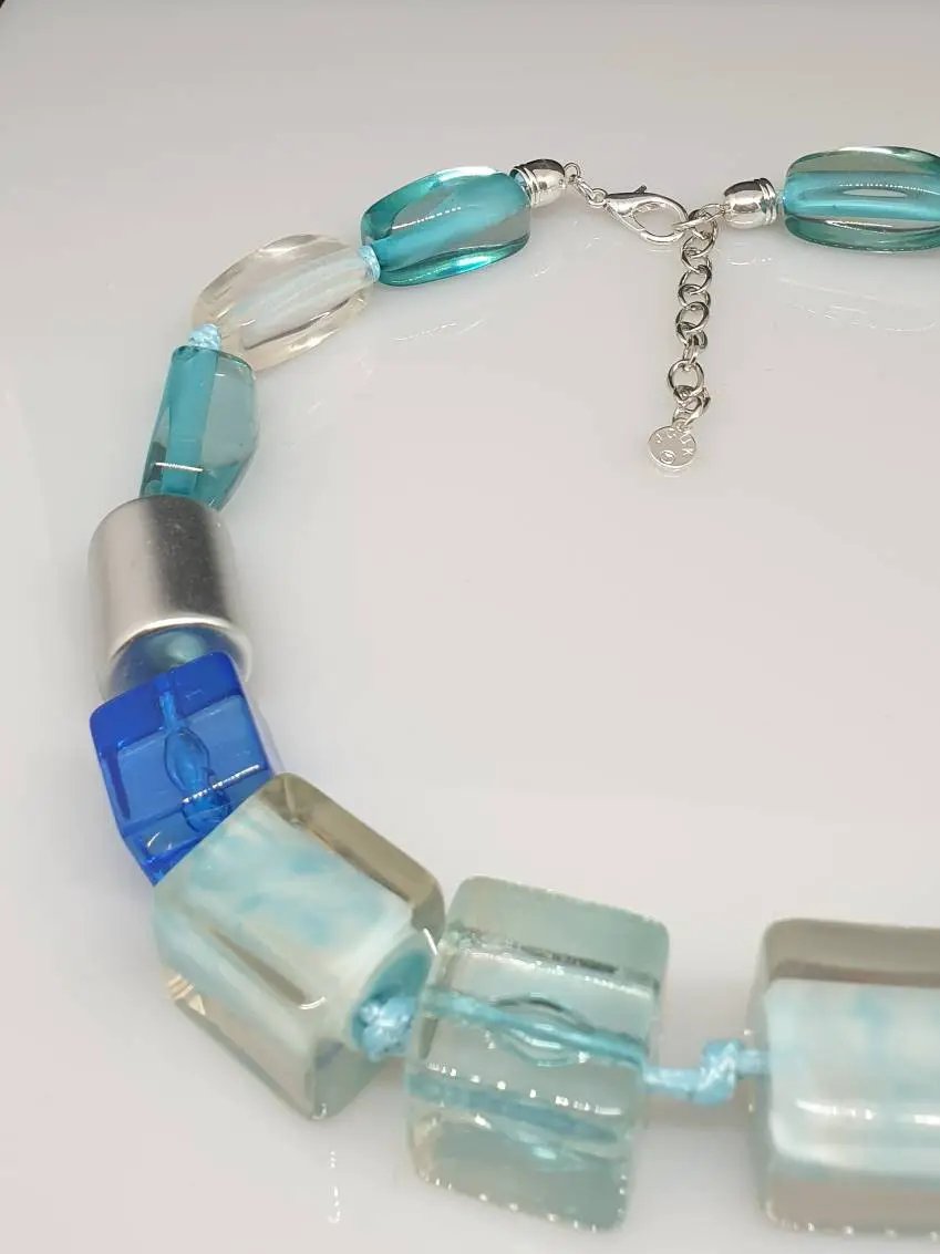 Three tone blue and silver chocker necklace by Clarissas Boutique London