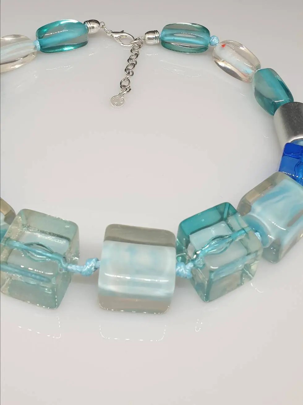 Three tone blue and silver chocker necklace by Clarissas Boutique London