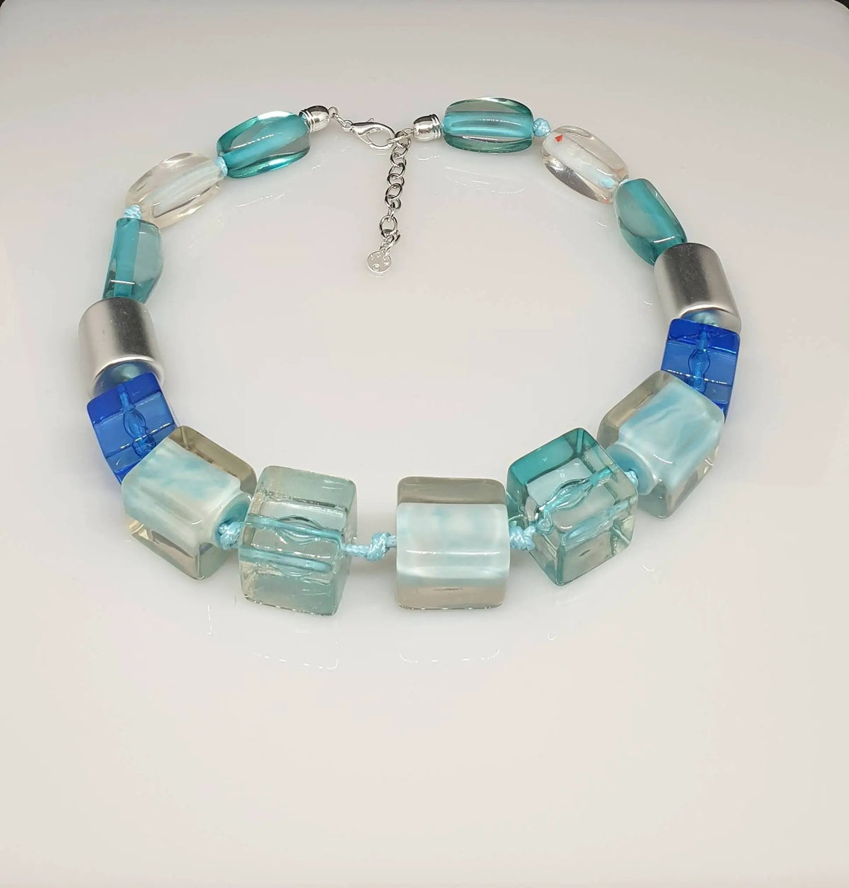 Three tone blue and silver chocker necklace by Clarissas Boutique London