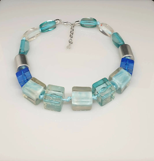 Three tone blue and silver chocker necklace by Clarissas Boutique London