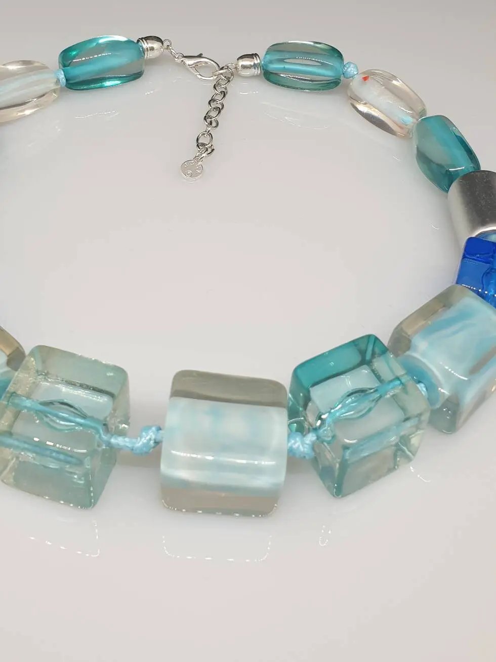 Three tone blue and silver chocker necklace by Clarissas Boutique London