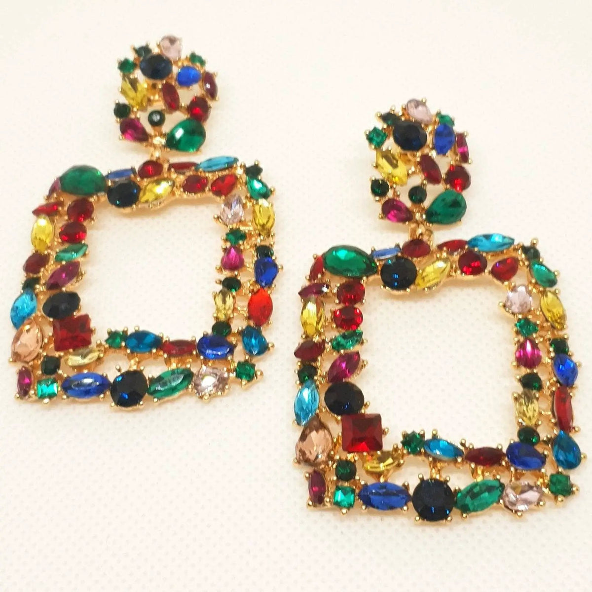 Multicolour large crystal earrings. Chunky multicolour earrings, pageant, prom earrings. by Clarissas Boutique London